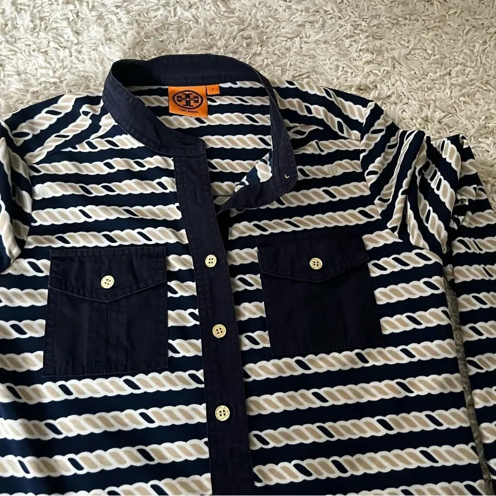 Tory Burch Suzette Shirt dress nautical navy rope size small